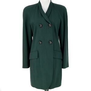 Laurel Escada Womens 8 US Jacket Dress Dark Green Lined Double Breasted Vintage